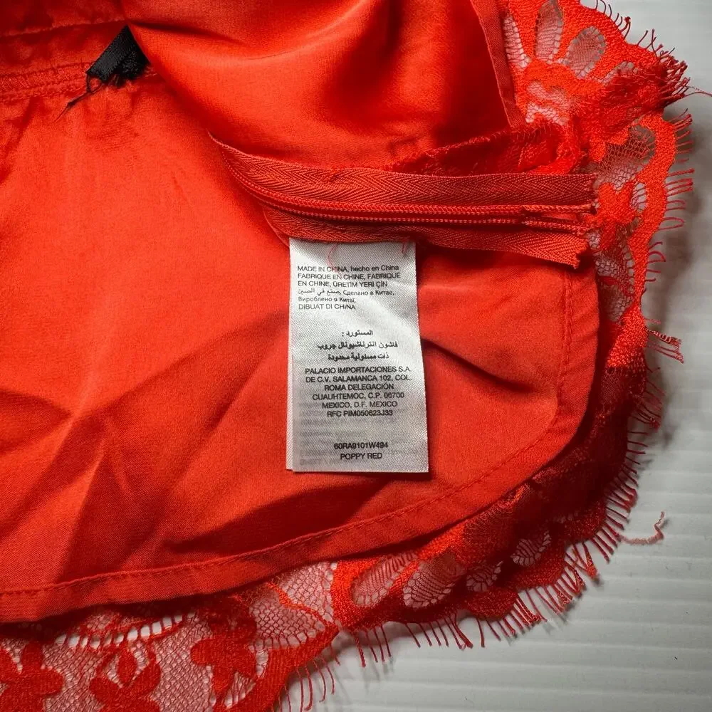 Bebe Lace Halter Peplum Top Poppy Red Women’s Small Plunge Satin Waist Y2K Party - Picture 9 of 16